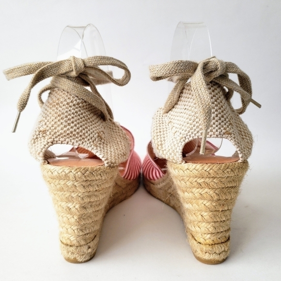 Andre Assous Striped Wedge Lace Up Espadrille Red White Size 10 New - Picture 9 of 13